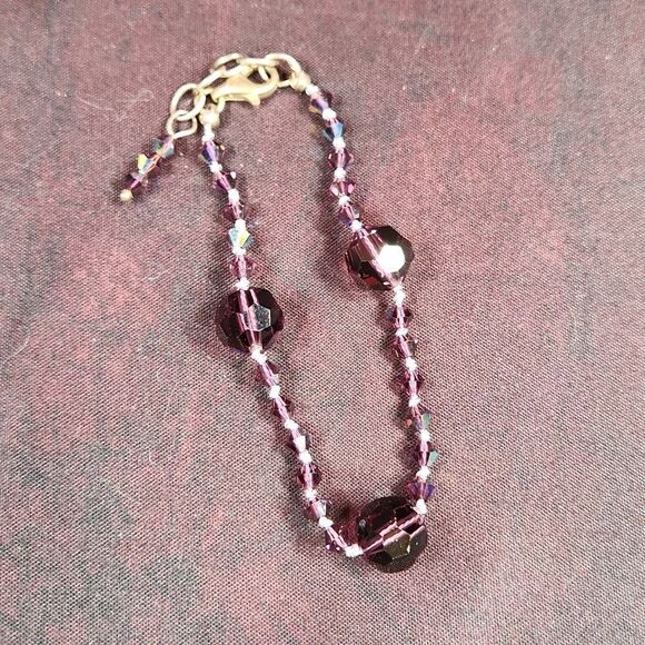 💜Purple Swarovski Crystal Beaded Clasp Bracelet - Picture 1 of 7
